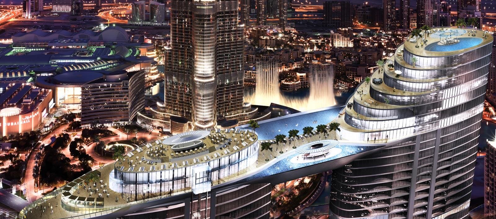 At the Address Sky Views with full Burj Khalifa and Dubai Fountains