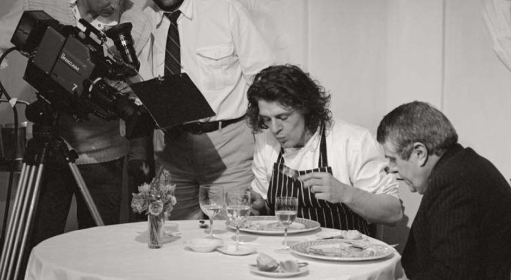 Marco Pierre White while recording for a cooking show
